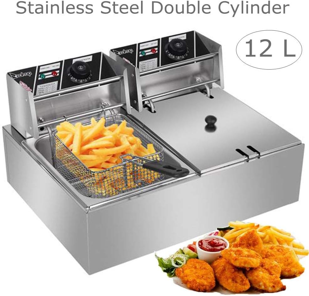 Suruc - Heavy Duty Deep Fryer, 110V 12L Stainless Steel Double Cylinder Deep Fryers with Removable Basket(12L-Double Cylinder)