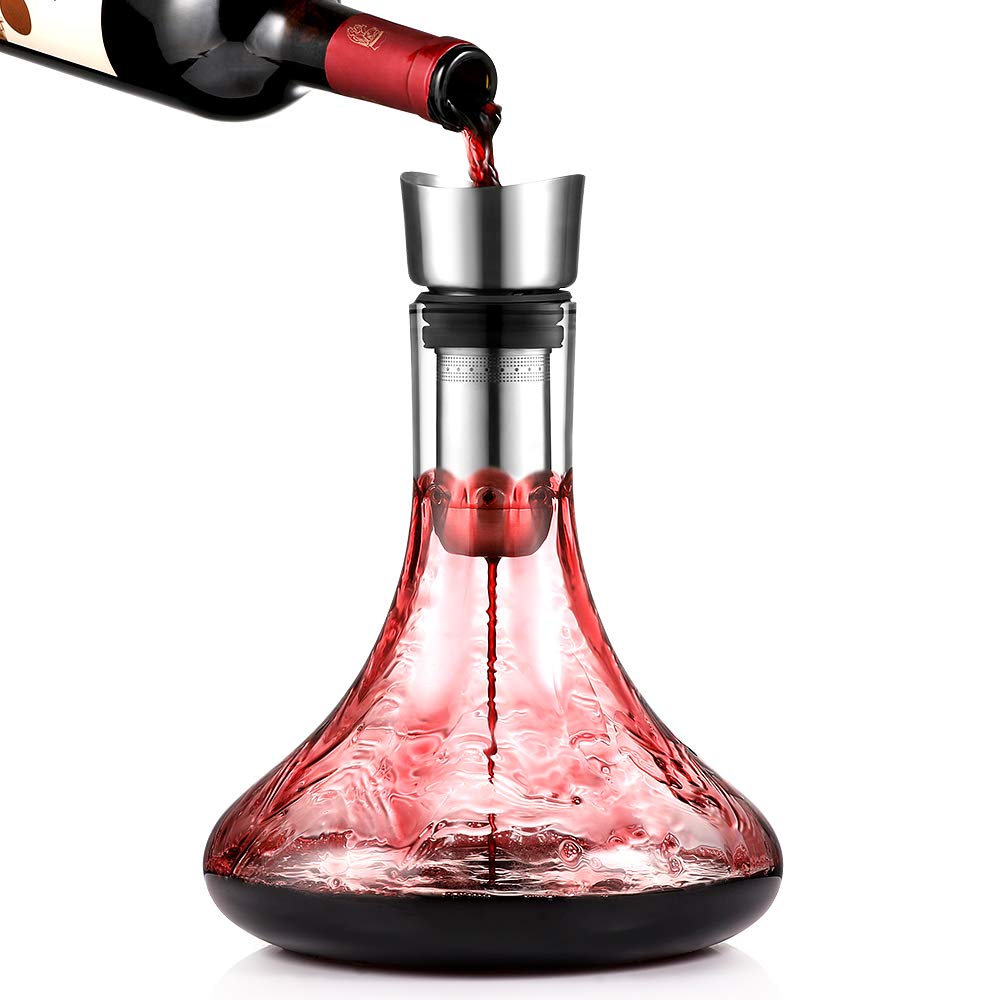 Glastal Wine Decanter with Aerator, Crystal Glass Red Wine Decanter, Wine Carafe Decanter with Stainless Steel Filter, Drip-Free Pour Wine Aerator Decanter, 63.3oz/1800ml