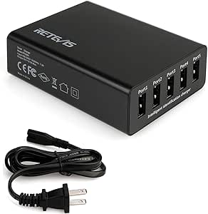 Retevis 5-Port USB Wall Charger Radio Charging Station for H-777 RT19 RT7 RT16 RT68 H777S RT49 RT18 RB18 RT27 RT17 RT21V RT-5R RT76P Walkie Talkies Baofeng Cobra HYT 2 Way Radios and iPhone (1 Pack)