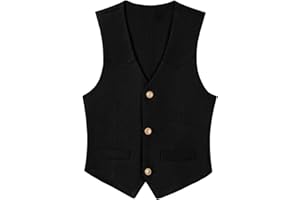 BOIHEDY Boys Vest Leather Western Cowboy Dress Vests with Pockets Vintage Suede V Neck Formal Wedding Waistcoat