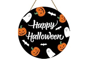 YUNKKIN Halloween Door Decorations Happy Halloween Sign Cute Ghost Pumpkin Halloween Decor Wooden Halloween Door Wreath Halloween Door Hanger for Front Door Porch Wall Party Halloween Indoor Home Decor