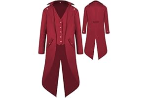BITSEACOCO Mens Gothic Medieval Tailcoat Jacket, Steampunk Vintage Victorian Frock High Collar Coat