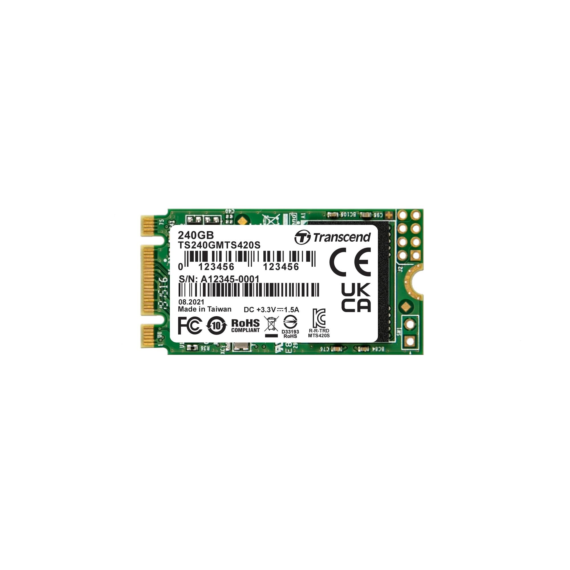 Transcend MTS420S 240GB M.2 2242 SATA III 6Gb/s SSD, Read/Write up to 500/430 mb/s with 3D NAND Flash TS240GMTS420S