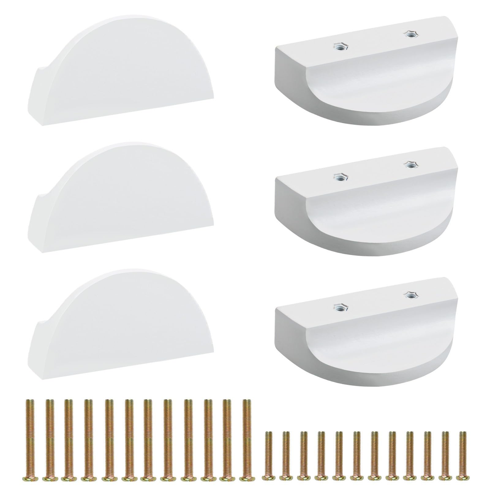 MOROBOR Half Moon Drawer Handles, 6PCS White Wooden Semi Circle Pulls Beech Wood Wardrobe Drawer Hardware Double Hole Handle for Drawer Cabinet Wardrobe