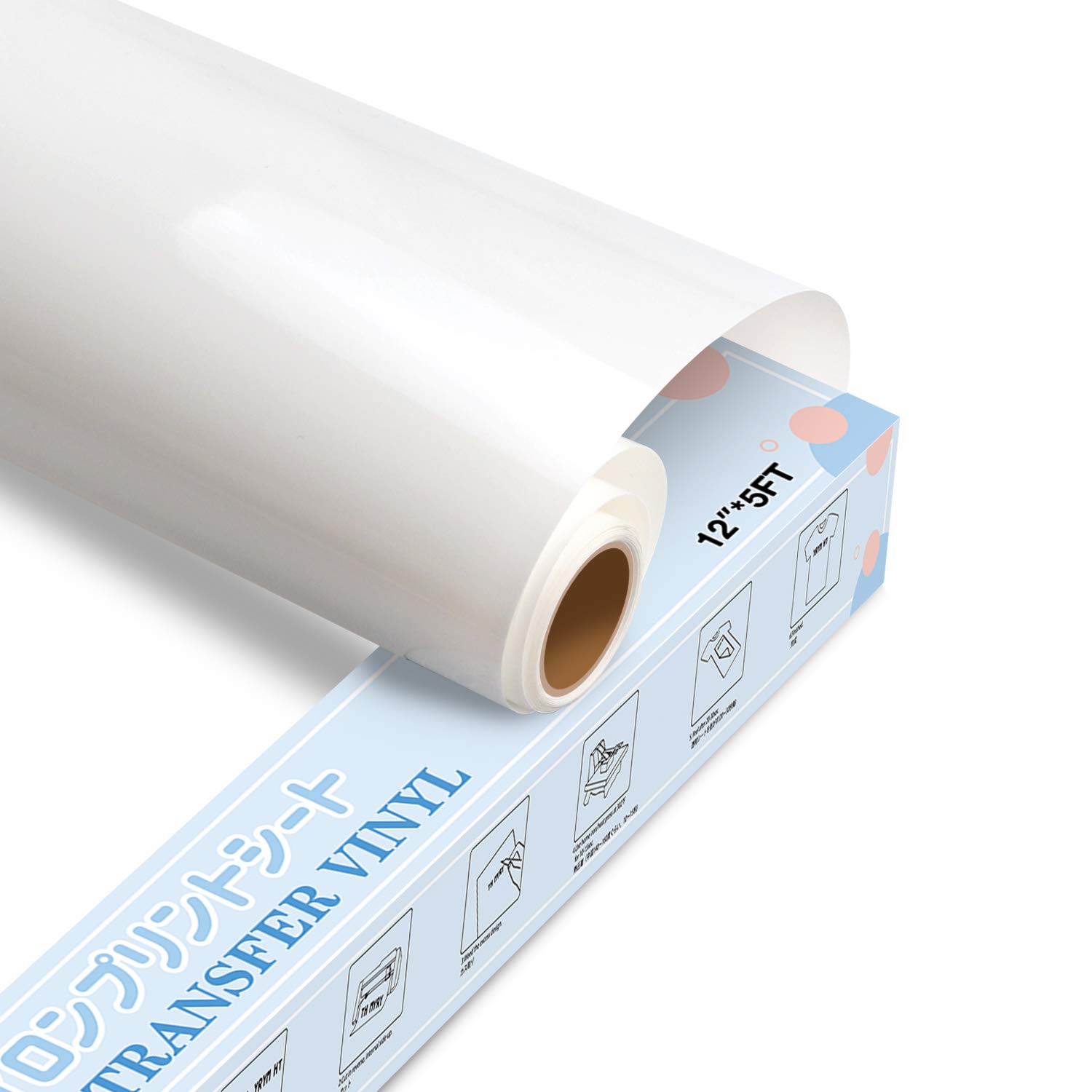 YRYM HT Premium Heat Transfer Vinyl - 12" x 5ft (30.5x152CM) White HTV Roll for T-Shirt Iron-On Transfers | Easy to Cut & Weed for DIY Vinyl Designs