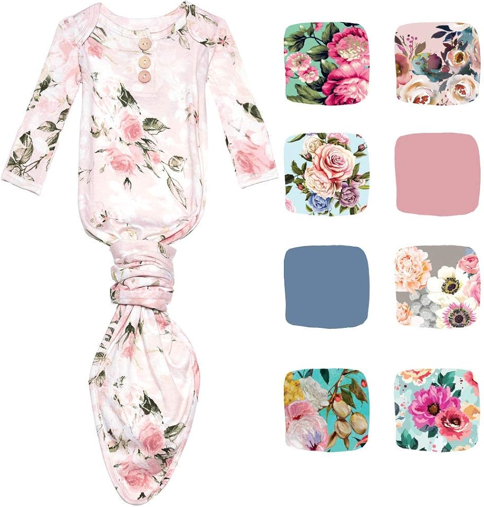 Posh Peanut Newborn Baby Soft Gown for Girls - Viscose from Bamboo Infant Layette Swaddle Wear - Vintage Pink Rose: Clothing