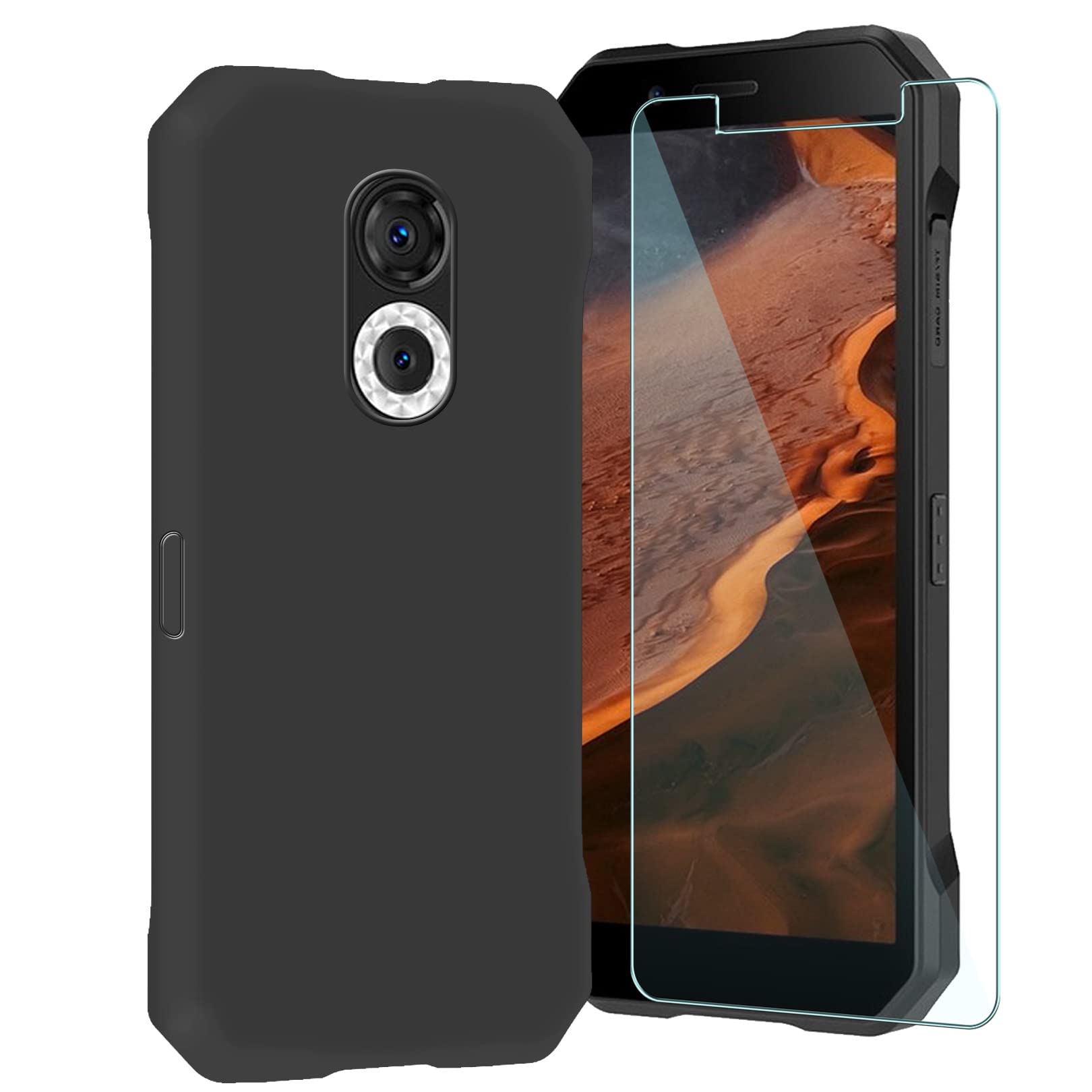 CXKJ Case + Screen Protector for Doogee S61 (6.00 inch),Black Silicone Cover Soft Case band 9H Hardness Tempered Glass Film,for Doogee S61 Scratch Resistant Glass Film - Black