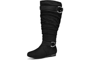 mysoft Women's Wide Calf/Extra Wide Calf Knee High Boots Slouchy Flat Tall Boots with Side Zipper