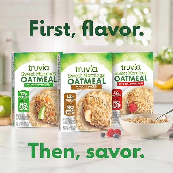 TRUVIA® SWEET MORNINGS™ APPLE CINNAMON INSTANT ROLLED OAT OATMEAL PACKETS, 12 G PROTEIN, NO SUGAR ADDED (6 PACKETS)