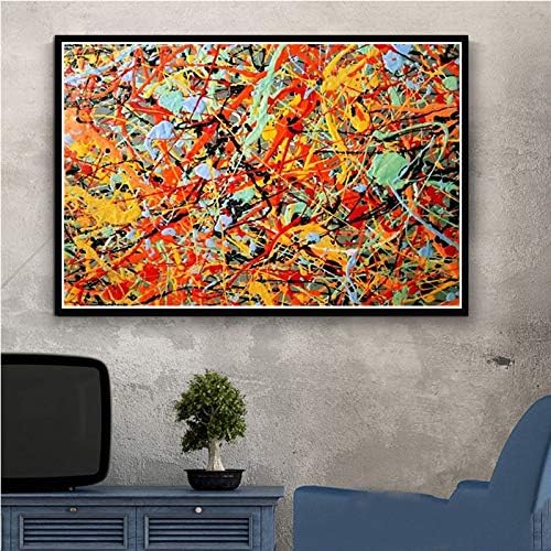 MXLF Canvas Painting Art Jackson Pollock Abstract Painting Psychedelic Poster And Prints Canvas Wall Pictures For Living Room Home Decor Paintings (Color : Yellow, Size (Inch) : 59x84 CM No Frame)