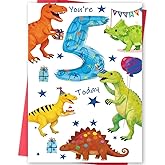 Missonemi 5th Birthday Card for Boy, 5 Year Old Birthday Cards Gifts for Son Nephew Grandson, 5th Bday Gifts Decorations -8x5.3 Inches, Double-Sided