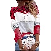 ZIIFULLHOU Women's Long Sleeve Color Block Crewneck Leopard Print Knitted Loose Pullover Sweaters