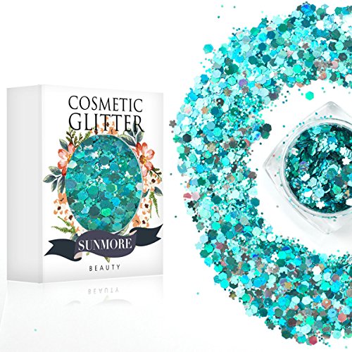 Green Pixy - Iridescent Cosmetic Glitter, Chunky Glitter Festival,Shining Makeup Glitter for Beauty Makeup Face Body Hair Nails