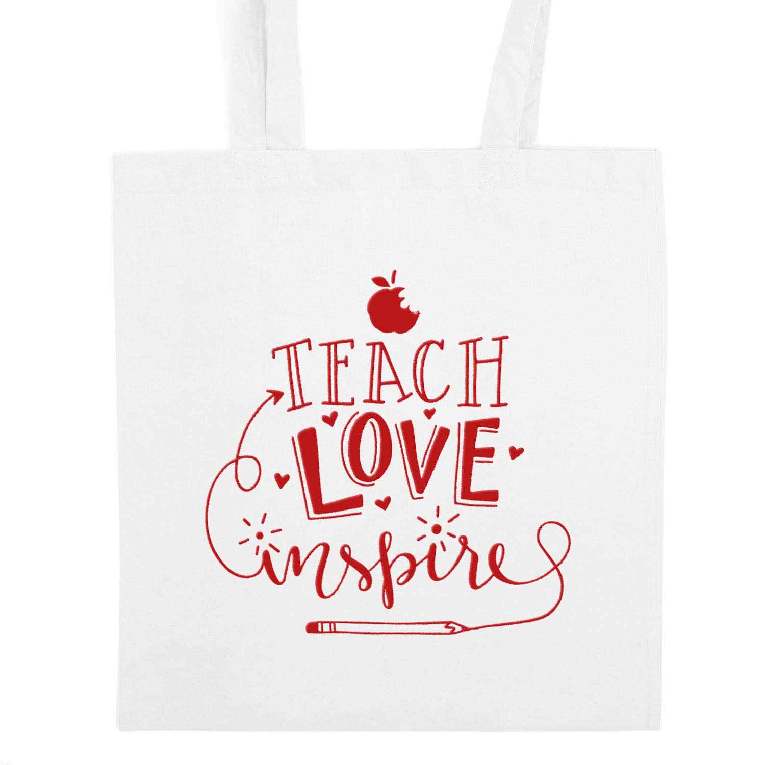 Stickerscape Teach, Love, Inspire tote bag | Teacher gifts | Perfect for Christmas (White bag - Red text)