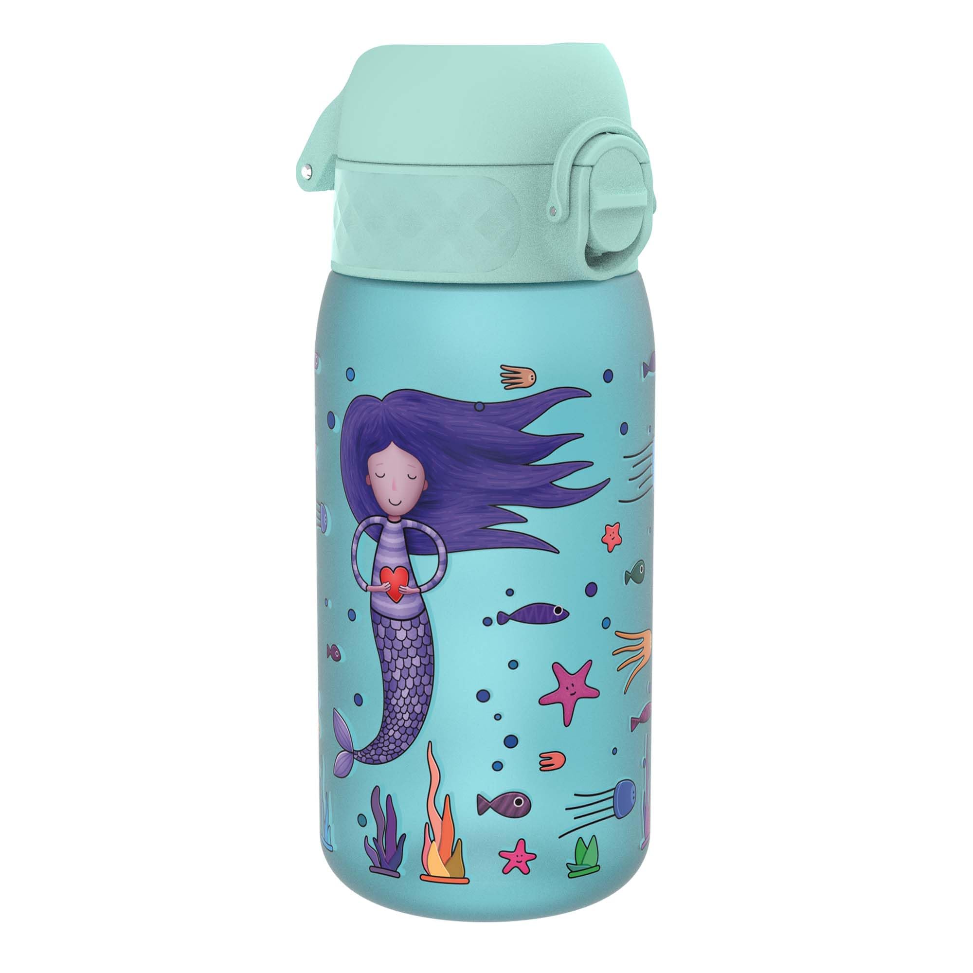 Ion8 Kids Water Bottles, 350ml/12oz, BPA Free, Leakproof, Dishwasher Safe, Easy Open, Secure Lock, Small Boys & Girls Water Bottle,Kids Drinks Bottle for Spill-free Drinking, Blue, Mermaids
