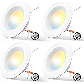 Amico 4 Pack 5/6 inch 5CCT LED Recessed Lighting, Dimmable, 12.5W=100W, 950LM, 2700K/3000K/4000K/5000K/6000K Selectable, Retrofit Can Lights with Baffle Trim, IC Rated - ETL & FCC, White