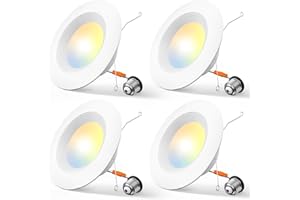 Amico 4 Pack 5/6 inch 5CCT LED Recessed Lighting, Dimmable, 12.5W=100W, 950LM, 2700K/3000K/4000K/5000K/6000K Selectable, Retrofit Can Lights with Baffle Trim, IC Rated - ETL & FCC, White