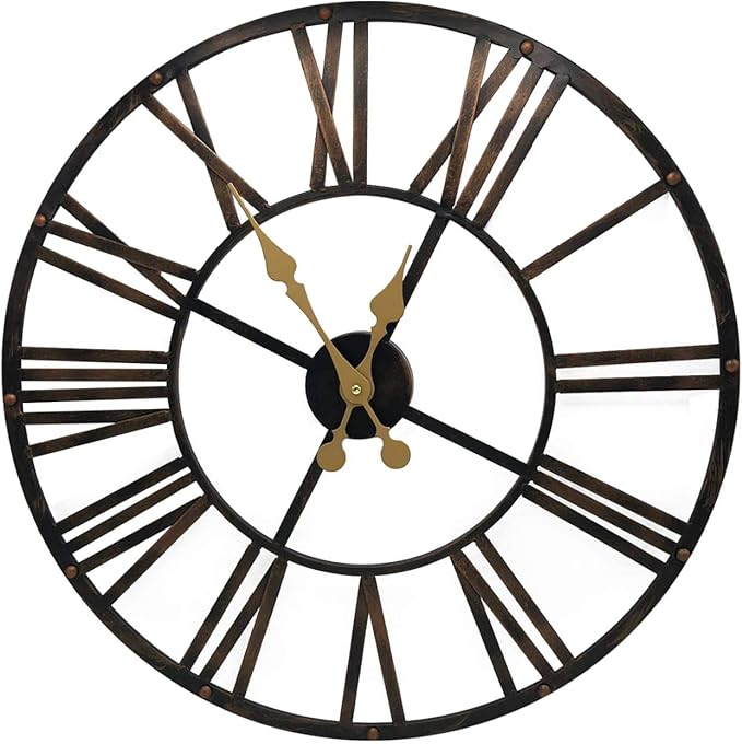 SAFRI 78cm Large Indoor Outdoor Black Metal Round Wall Clock Garden