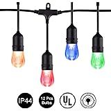 Goplus 24FT Outdoor LED String Lights Outdoor/Indoor Color Changing Waterproof Bulb Strand Light with 12 Hanging Sockets & Bulbs for Cafe, Yard, Patio, Party and Wedding