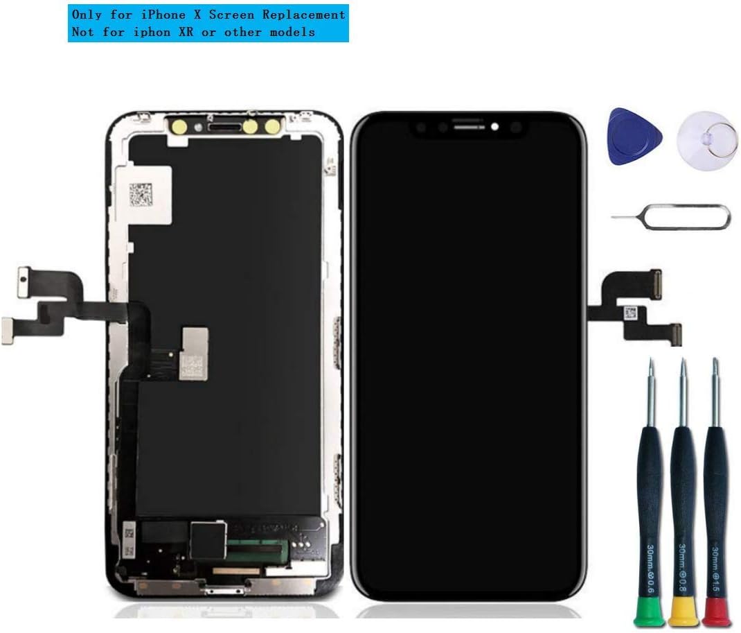 Premium Screen Replacement Compatible with iPhone X Screen Replacement 5.8 inch (Model A1865 A1901 A1902) Touch Screen Display digitizer Repair kit Assembly with Complete Repair Tools