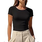 YumiDay Women Scoop Neck T-Shirt, Tee Shirt Short Sleeve Slim Fitted, Petite Crop Top Tshirt Stretchy