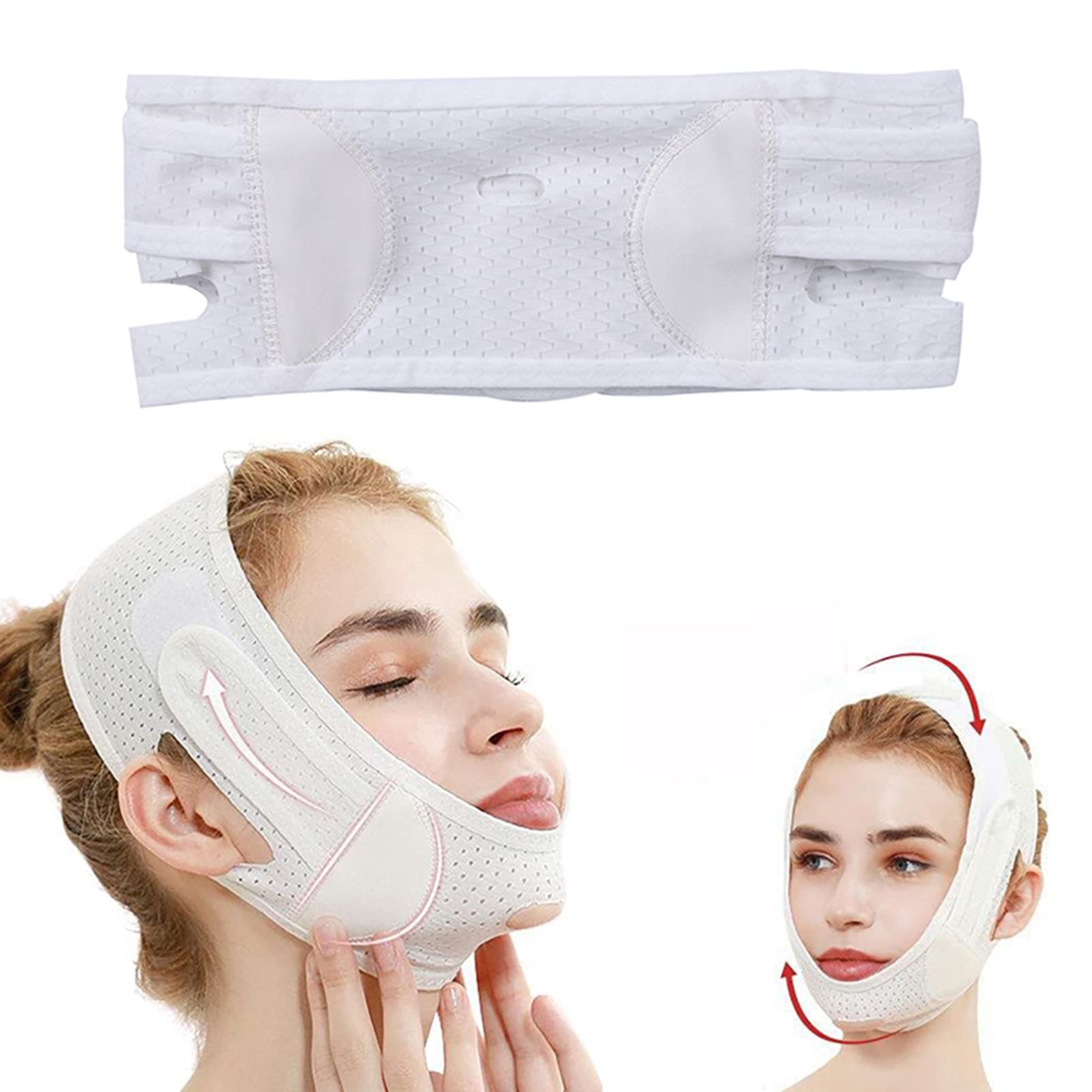 Facial Slimming Strap Face Lift Tape Double Chin Reducer Ultra-thin Face Belt for Double Chin Sagging Skin,Face Swelling Puffiness V Line Lifting Chin Strap for Women and Men (White)