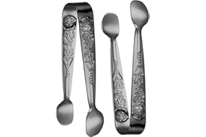 Hoement 2pcs 304 Stainless Steel Sugar Cube Tongs Small Multi-Function Serving Tongs Black Compact Household Food