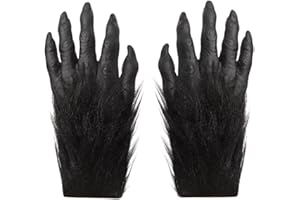 HAOZAIKEJI Halloween Ghost Gloves Animal Bear Costume Claw Devil Hand with Sharp Nail Hairy Wolf Paw Glove Cosplay Party