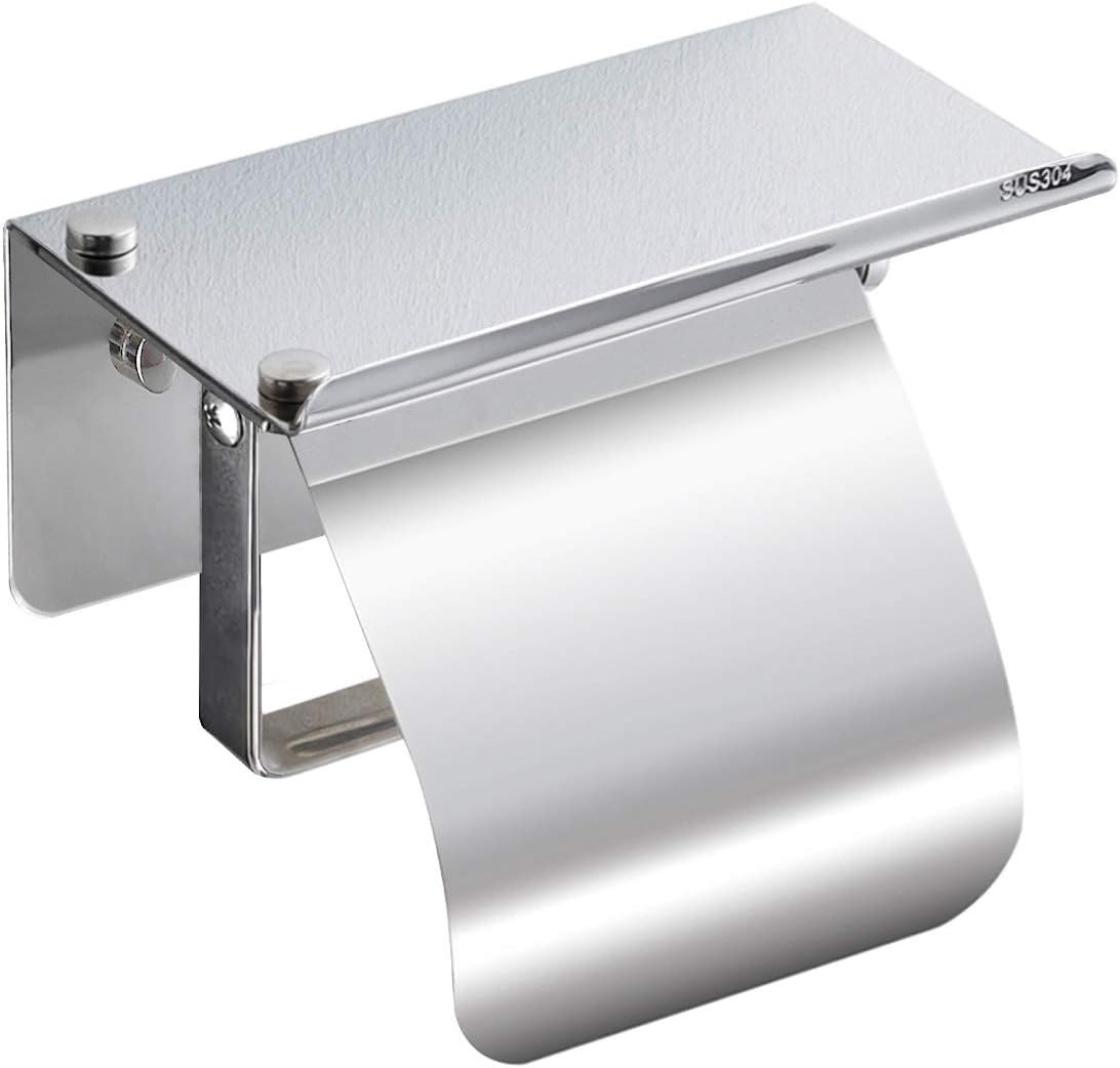 Edelstahl Toilettenpapierhalter Mit Ablage – Wandmontage Mit Regal | Robust & Stilvoll Für Bad & WC