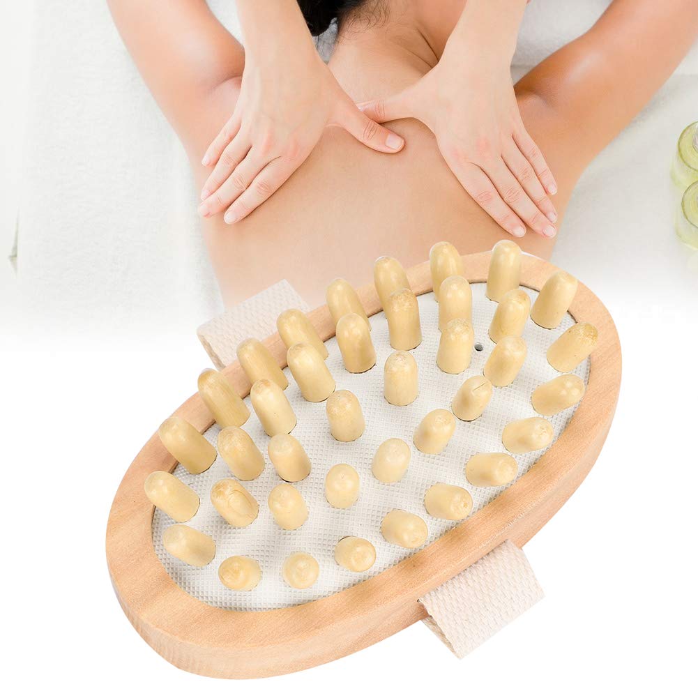 Body Brush, Body Massage Brush, Back Scrubber Exfoliate Massage Improve Blood Circulation, Natural Wood Massager for Body Scrubber Hair Scalp Spa Bath Massage