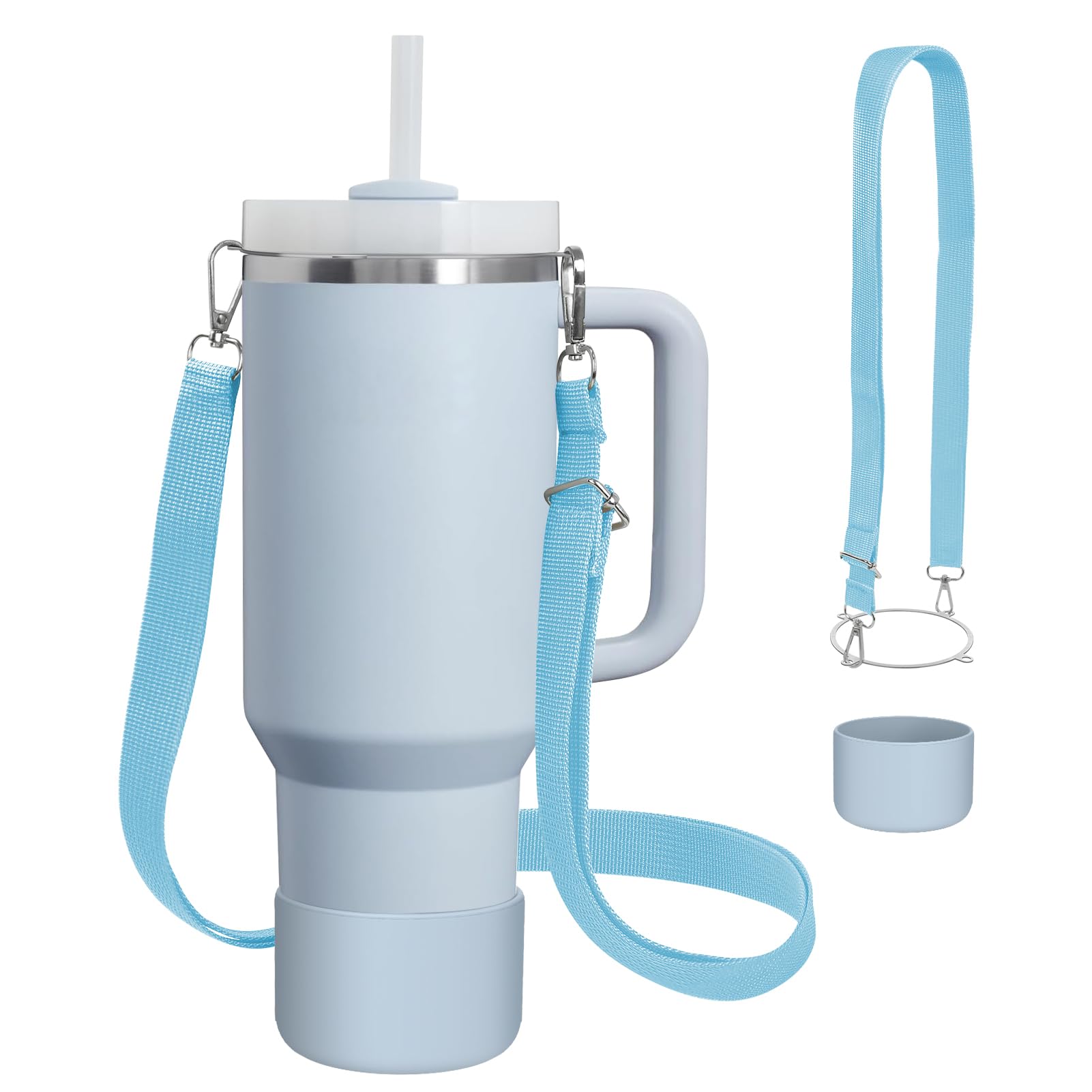 Photo 1 of Cup Accessories Set Compatible with Stanley H2.0 & Protour 30oz 40oz, Carrier with Strap & Protective Boot, Handle Shoulder Cross Carrying Strap for Women Men (Chambray, Fit Stanleyy 40oz)