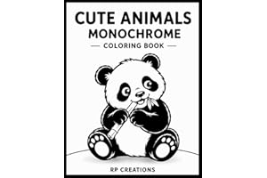 Cute Animals Monochrome Coloring Book: 40 Cozy Animal Scenes for Adults & Teens (Bold & Simple Coloring Style)