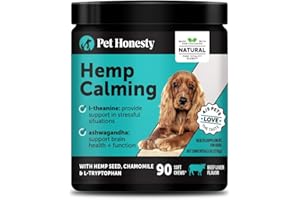 PET HONESTY Natural Hemp Calming Chews for Dogs - Calming Aid Supplement for Occasional Anxiousness with Valerian Root, Chamomile, + Magnesium - Stress, Separation & Thunder Support - (Beef Liver, 90 Count)