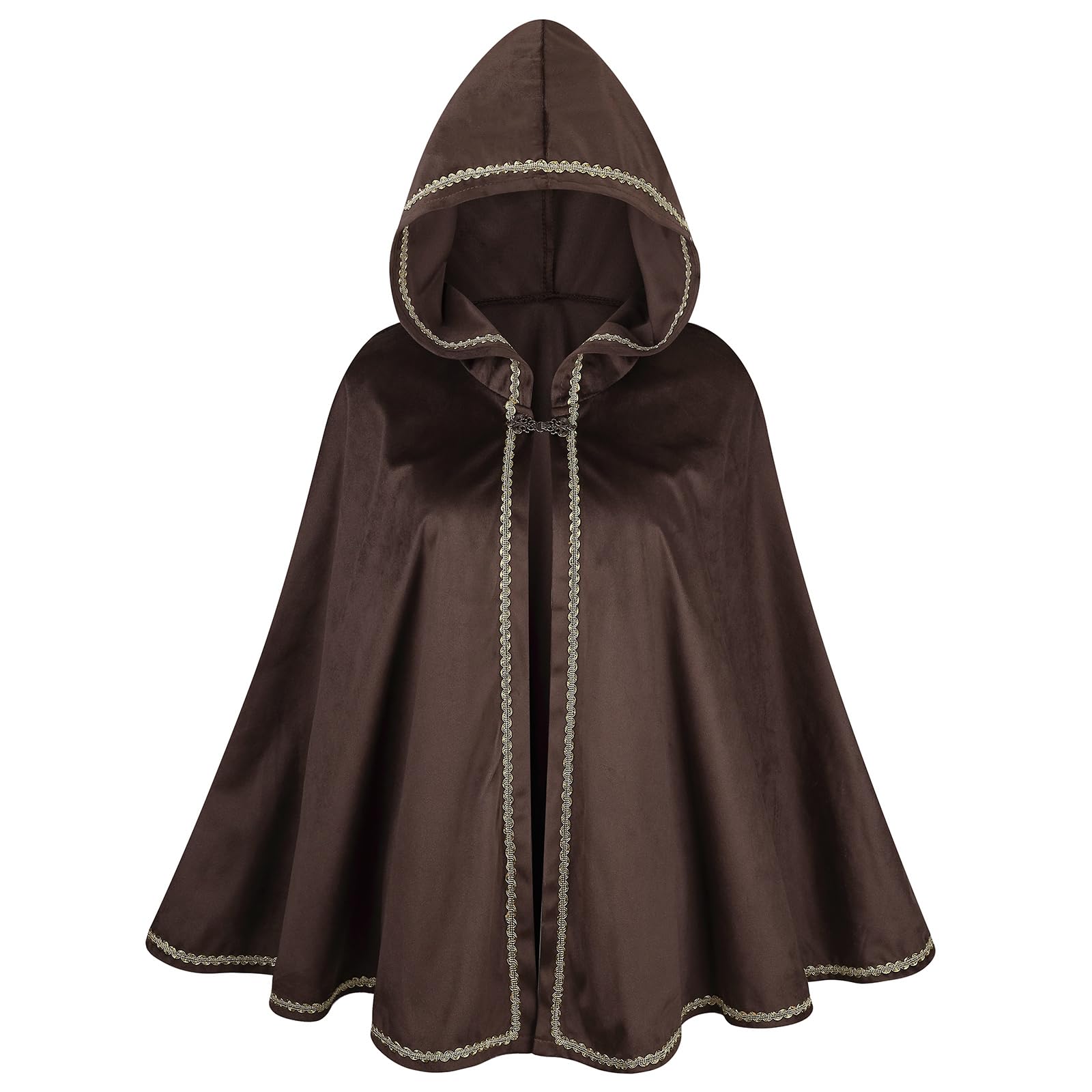 maxToonrain Medieval Costume Women Cloak,Women's Geen Cape Renaissance Hooded Cloaks Victorian Halloween World Book Day Costumes Fancy Dress Accessories for Womens(Brown01,65CM)