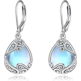 Moonstone Filigree Drop Dangle Teardrop Earrings 925 Sterling Silver Moonstone Leverback Earrings for Women Jewelry Gifts