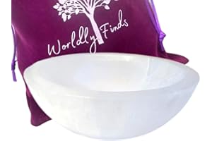 Worldly Finds Selenite Crystal Smudge Bowl, 6 Sizes, Hand-Carved, Moroccan Crystal Holder to Charge, Cleanse Crystals, Charging, Smudging Bowl, Spiritual Gifts, Wicca Supplies (5.5" Extra Large Plus)
