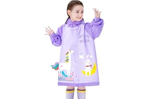 FEWLBY Toddler Raincoat for Boys Girls Rain Poncho Waterpoof Kids Rain Jacket 3D Cartoon Hoodie Kids Rainwear M Size 3-4 Years