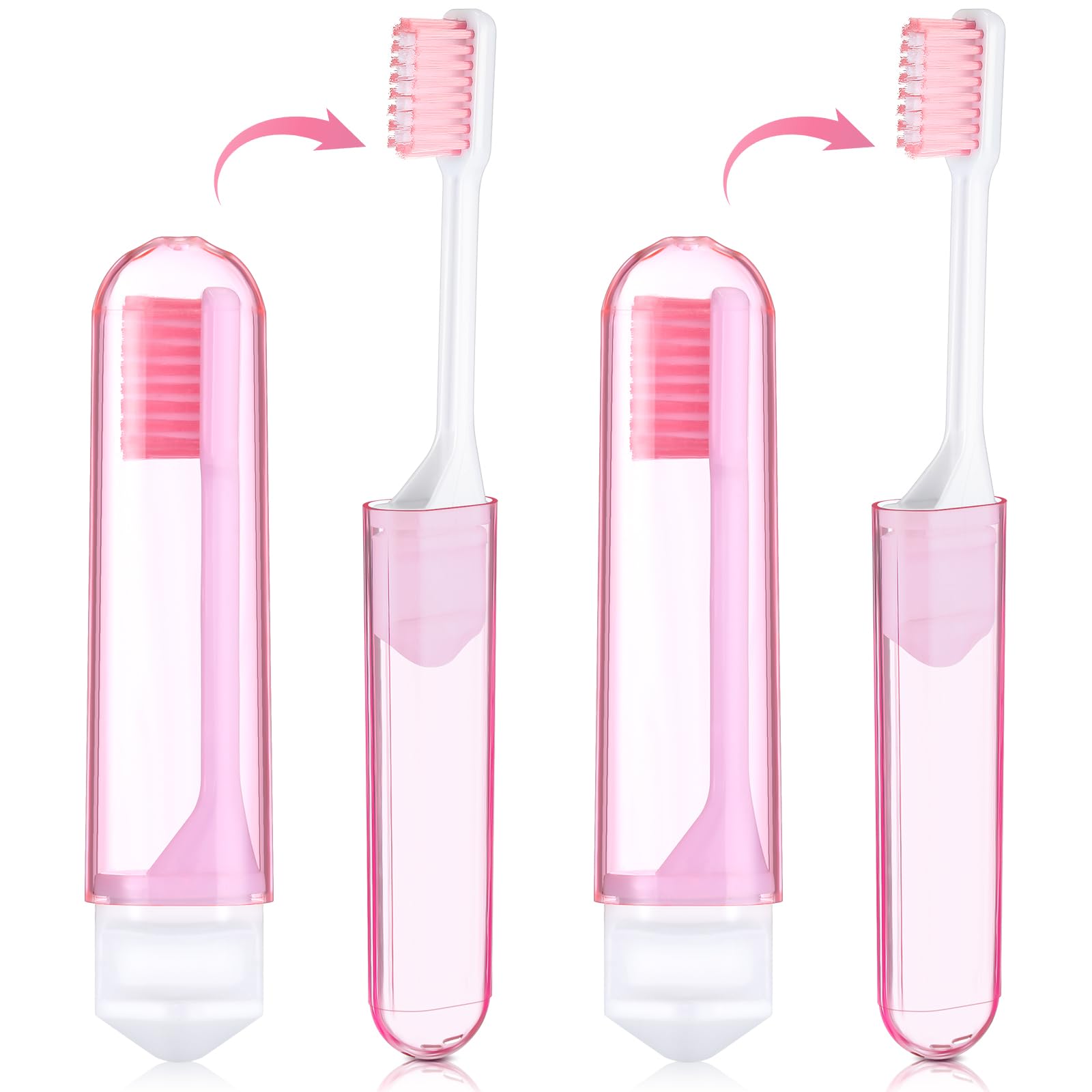 Nuenen 2 Pcs Portable Soft Toothbrush Travel Camping Folding with Bristle Foldable Mini Toothpastes for Children Adult (Pink), Pack Of 1