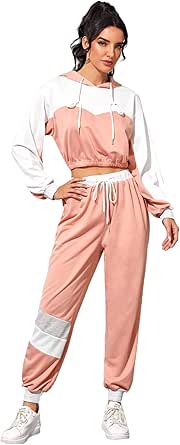 SheIn Conjunto de sudadera y pantalones de chándal de color block con  cordón para mujer, Suave, XL, Blanco/Rosado : Ropa, Zapatos y Joyería -  Amazon.com