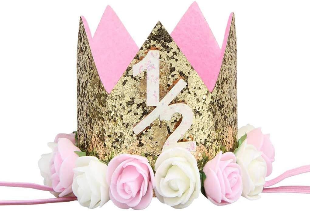 Pigup Baby Girl Boy Birthday Flower Party Cap Headband 1/2 1 2 3 Year Number Newborn Birthday Hat