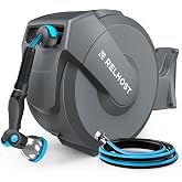 Retractable Garden Hose Reel, 5/8 in x 100 ft Wall Mount Heavy Duty Hose Reel with Any-Length Lock, Auto Rewind System, 180&deg; Swivel Bracket, and 10-Pattern Nozzle for Garden, Dark Grey