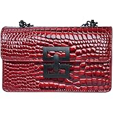 KAITEDAISHU Crocodile Pattern Shoulder Bag for Women Vegan Shiny Patent Leather Handbag for Work Shopping Travel