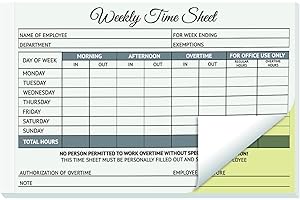 suituts 300 Sets Employee Weekly Time Sheets Weekly Format, 2 Part Carbonless, 5.5 x 8.5 Inch Daily Time Sheet Log Book (6 Pack)