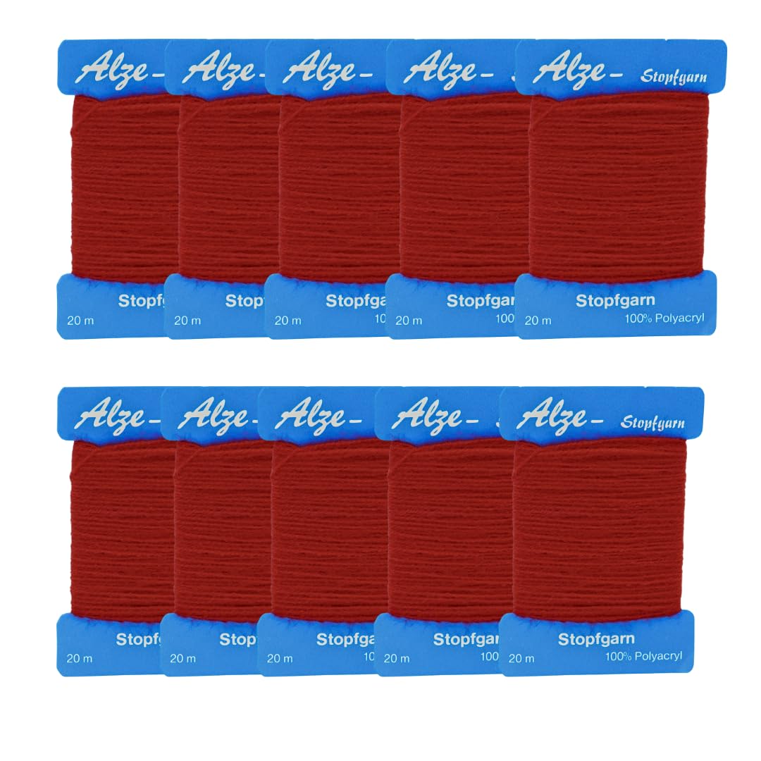 Trimz Darning Wool 10 Pack – Dark Red 20 m Skeins (100% Acrylic) | 200 Metres Total | Strong, Soft Thread for Mending, Knitting & Craft Repairs
