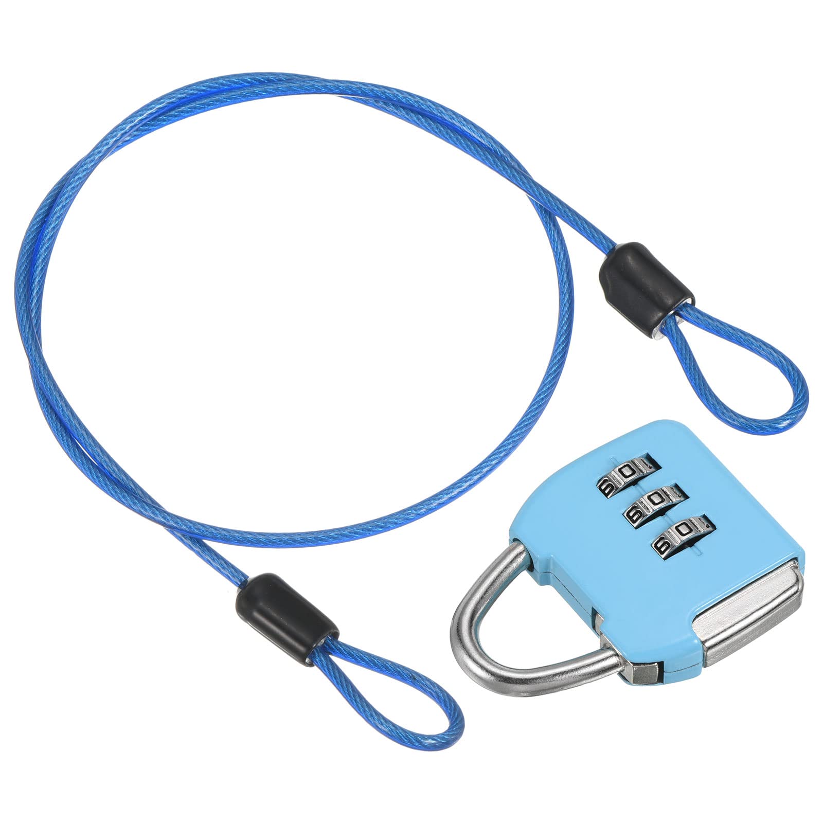PATIKIL Security Steel Cable with 3 Digit Combination Lock, Travel Padlock 1.6Ft Coated Safety Wire Rope Double Loop for Luggage Suitcase Blue — image 1