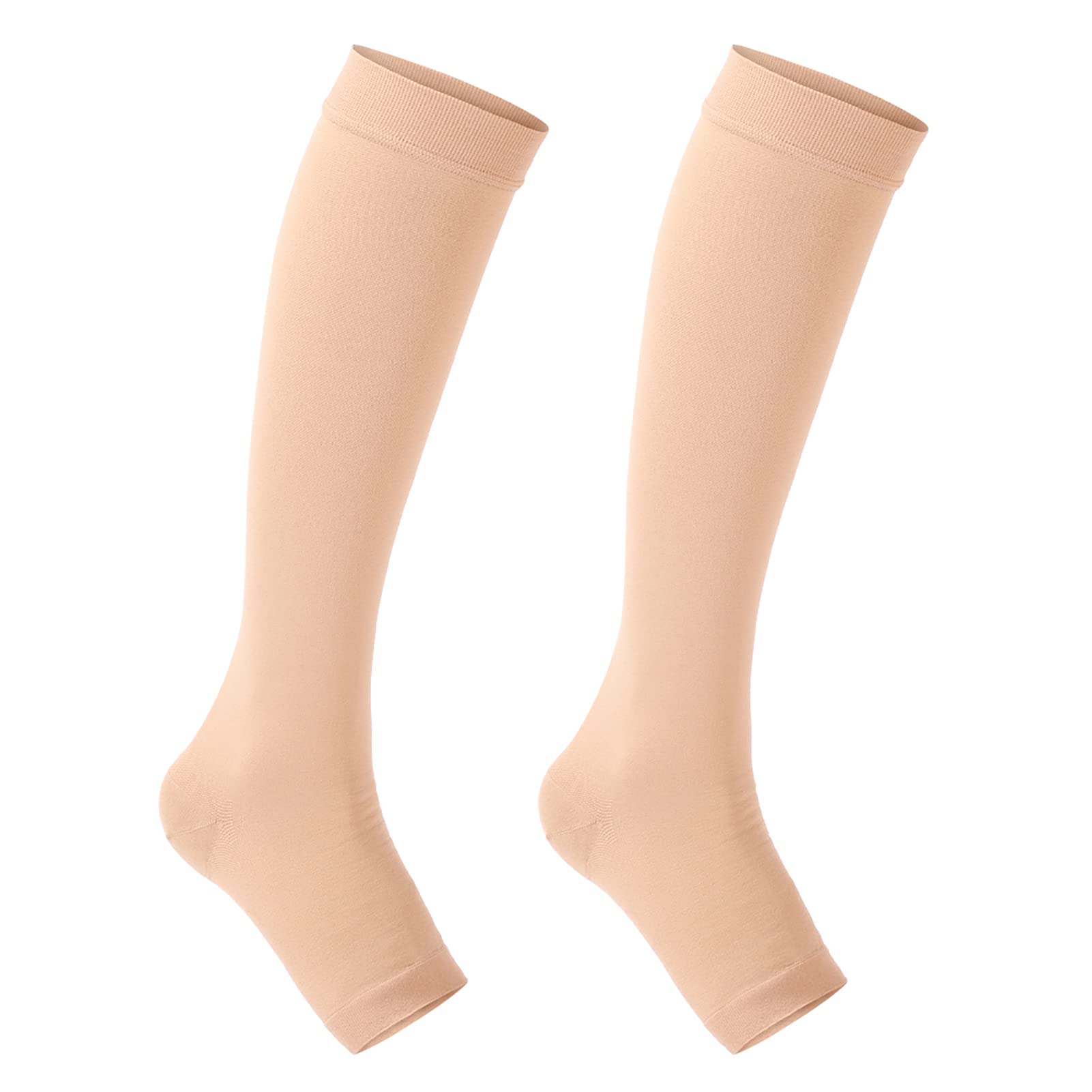 Ejoyous Open Toe Medical Compression Socks for Women & Men, 20-30mmHg Compression Stockings Cuffs Calf Compression Sleeves for Football Tennis Running Hiking Cycling (Fleshcolor)
