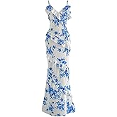 Floerns Women's Long Summer Maxi Wedding Guest Dresses Floral Cocktail Ruffle Trim Spaghetti Strap Beach Vacation Cami Dress