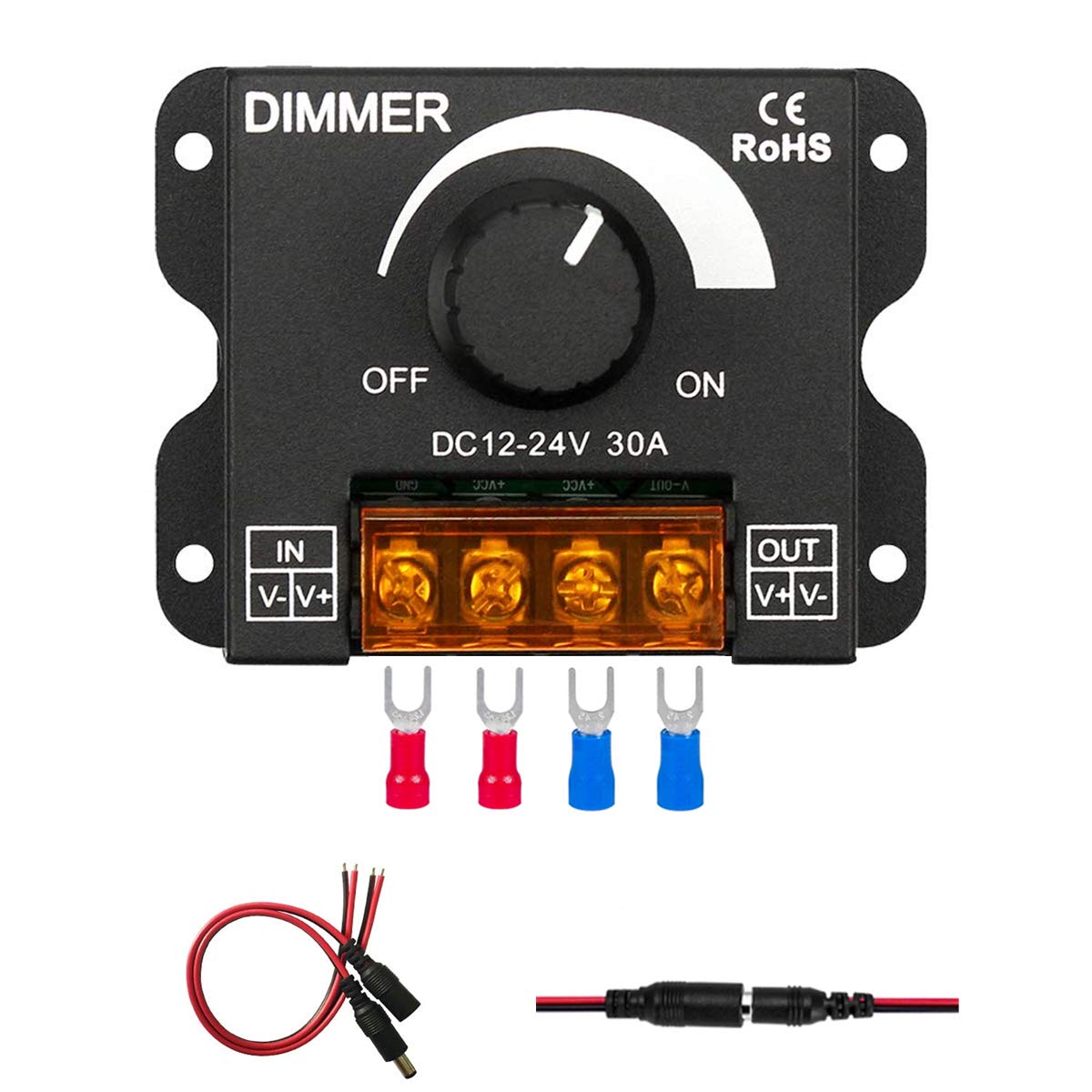 LED Light Strip Dimmer, DC 12V24V 30A PWM Dimming Controller for