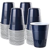 QIHUANKJ Disposable Plastic Cups, Navy Disposable Cups, 16 Ounce Plastic Party Cups, Strong and Sturdy Disposable Cups for Party, Christmas, Halloween Party Cup, 100 Pack (Navy, 16OZ)