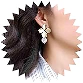 Iaceble Punk Metal Flower Earrings Pearl Flower Dangle Earrings Gold Flower Petal Drop Earrings Baroque Pearl Flower Earrings Jewelry for Women